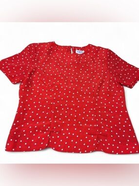 VTG BFA Classics Red White Polka Dot Short Sleeve Top Front Bow Details Sz 10